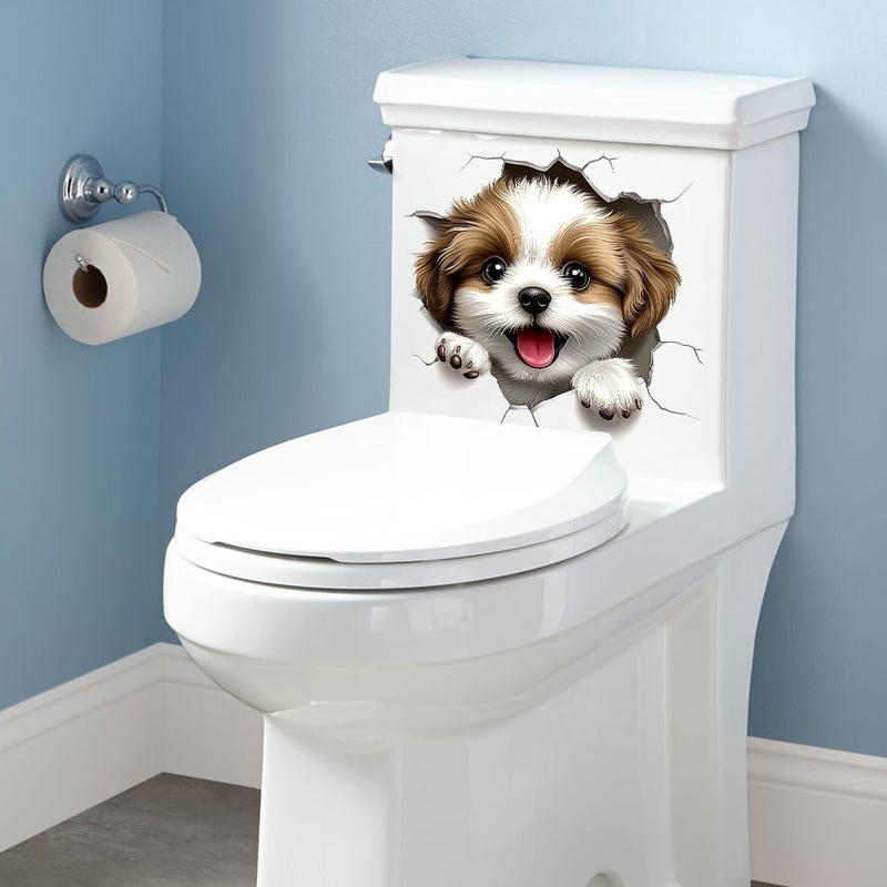 Iprokiu Cute Animal Toilet Sticker Waterproof 3D Funny Dog Cracking Toilet Seat Lid Decal Bathroom Wall Sticker Squirrel Toilet Lid Decal Home Decoration (Dog) - Image 3